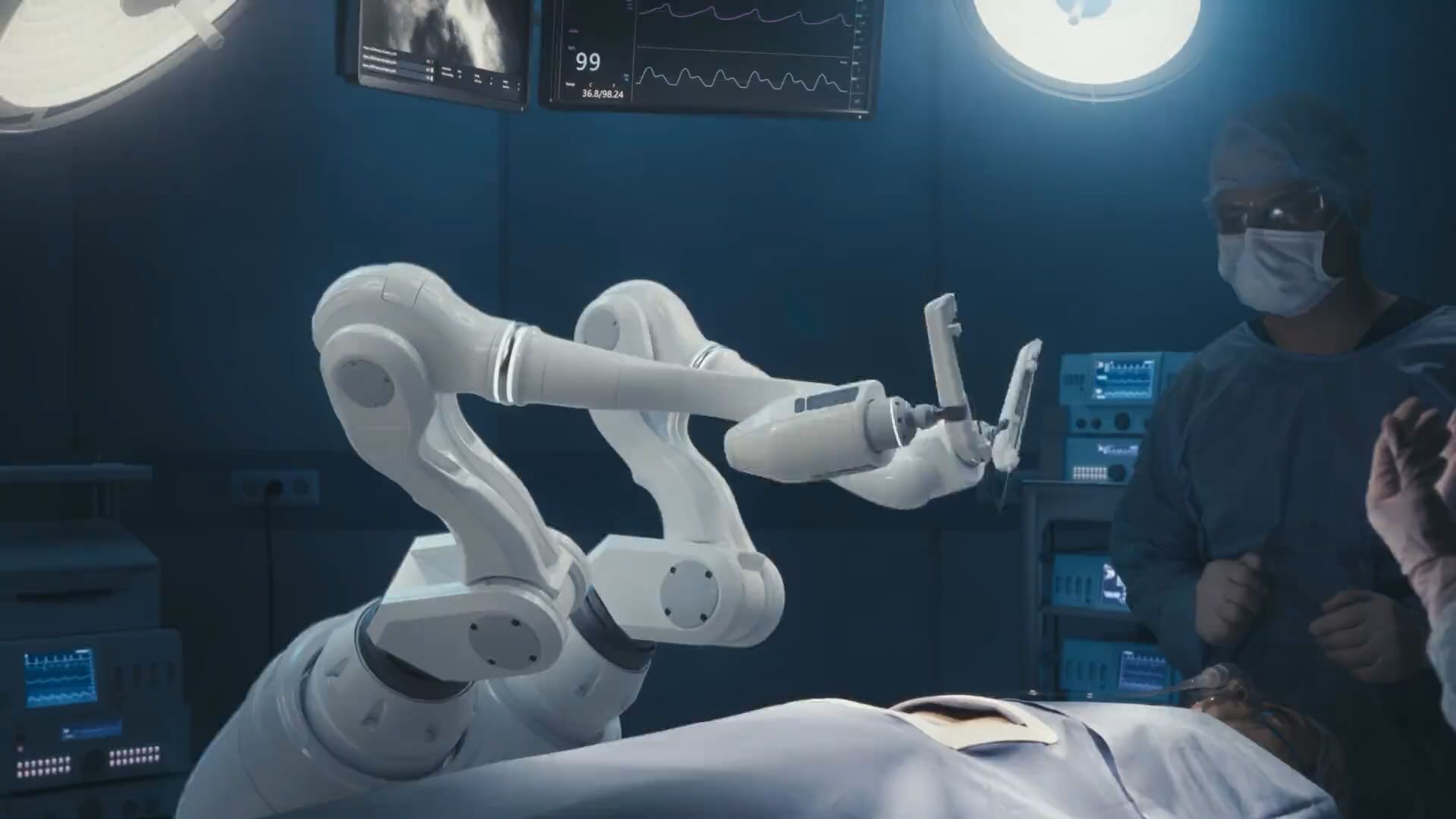 Healthcare industry - an operating room with robotic surgery assistance